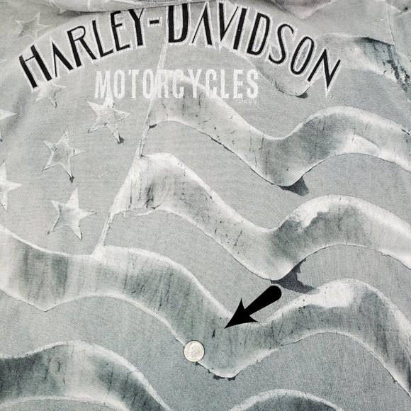 Harley Davidson T-Shirt Men's Large Vintage 90s USA Flag AOP Gray Single Stitch - Picture 9 of 12